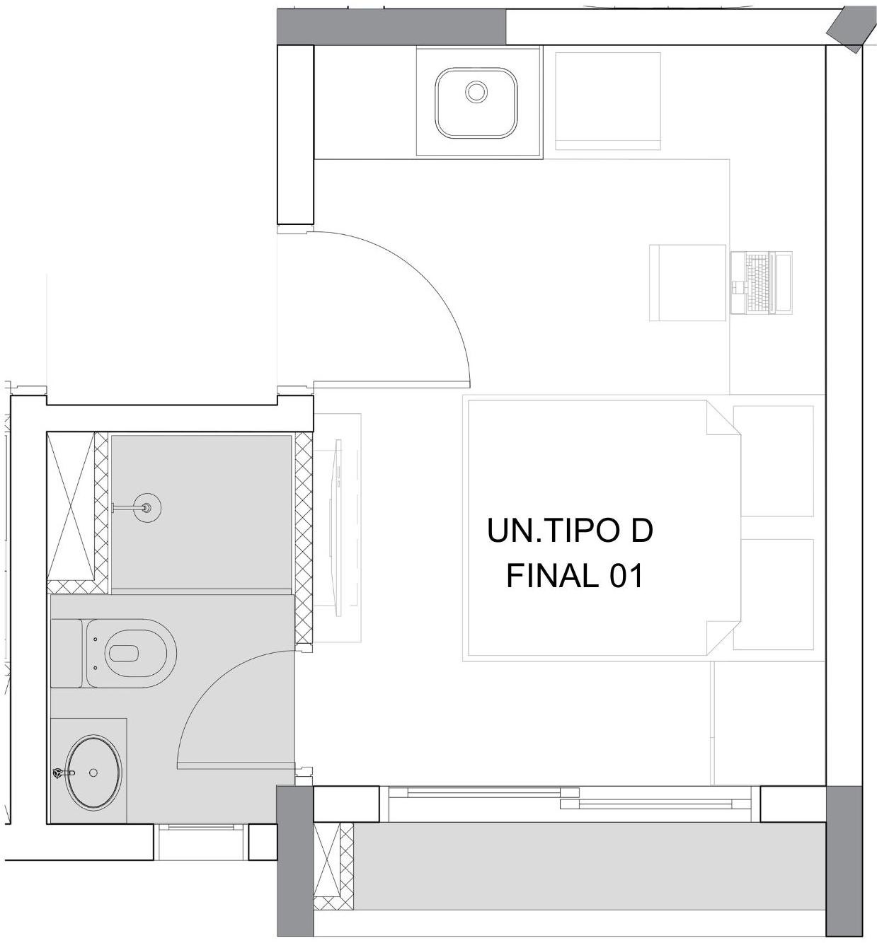 Planta técnica Tipo D — 17,07 m²