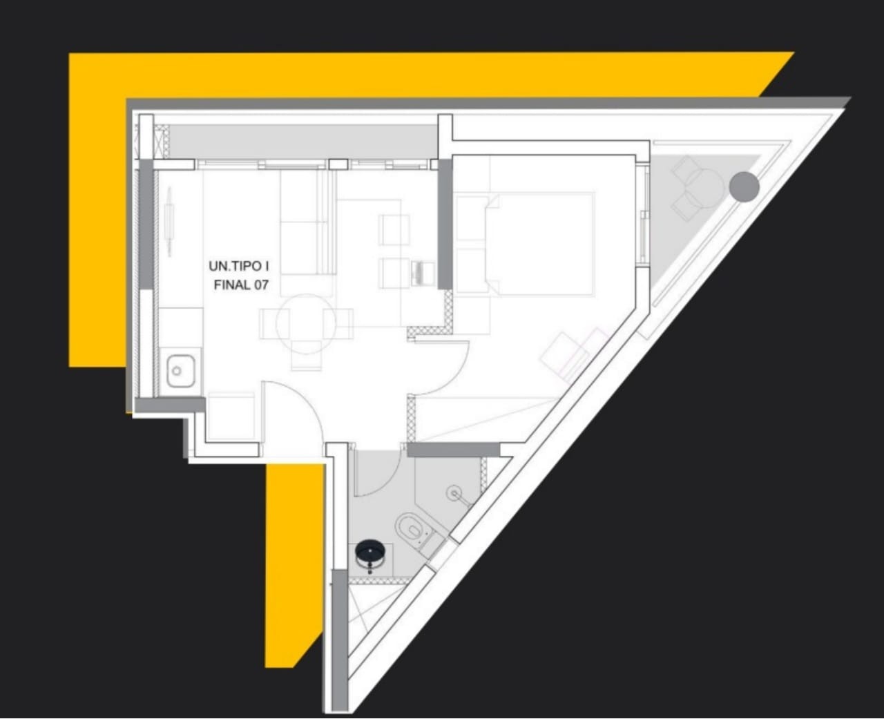Planta 1 dorm. + office 33,58 m² — Final 7