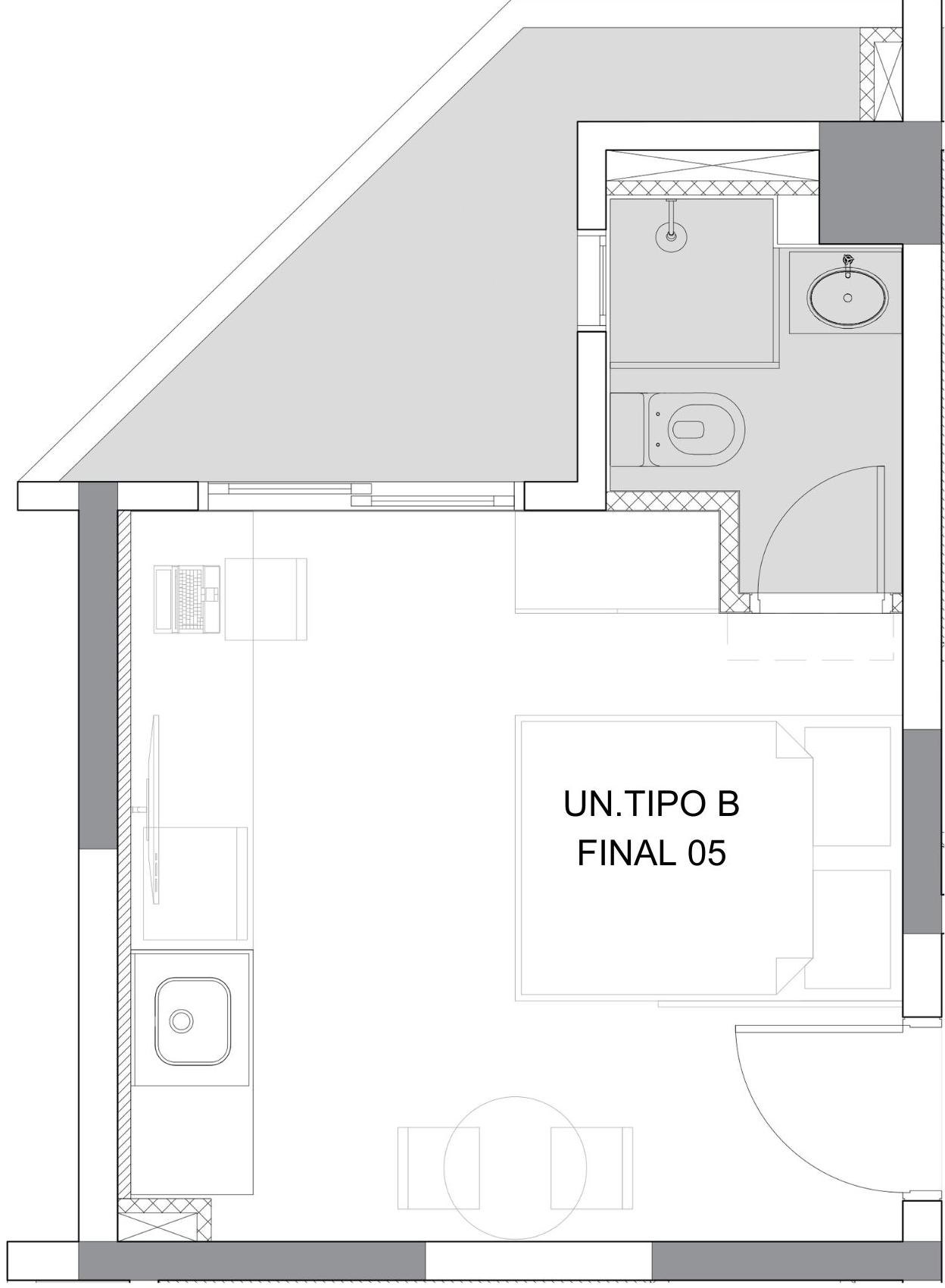 Planta técnica Tipo B — 20,72 m²